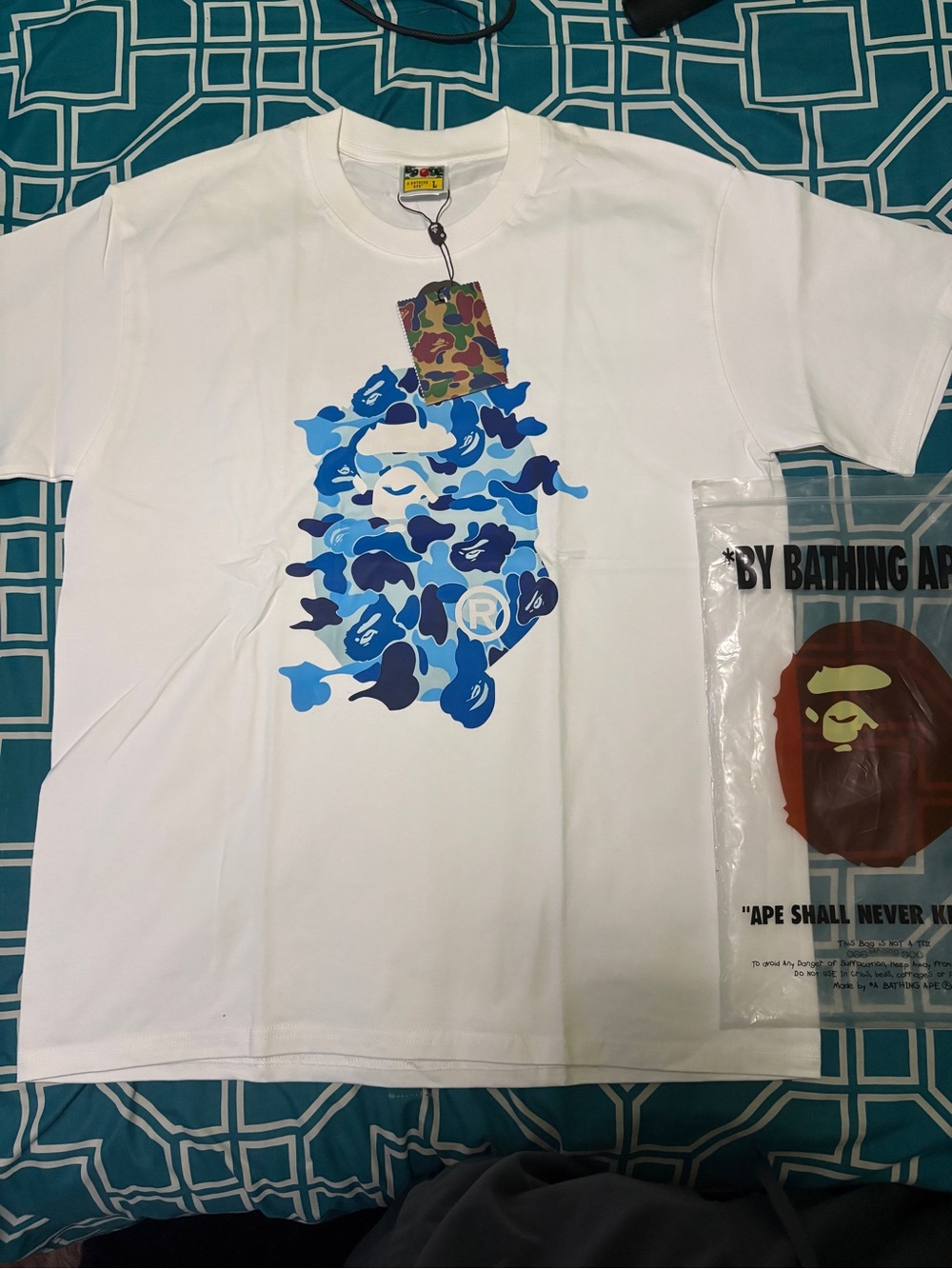 White and Blue Bape tee